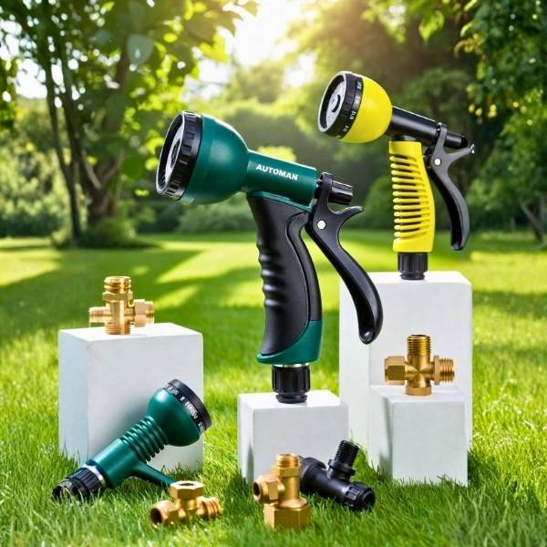 A hose spray nozzle that is versatile and easy to use and provides good pressure to water plants, clean cars, clean patios, and shower pets.