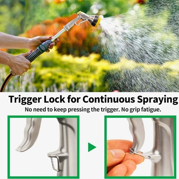 A powerful but comfortable high-pressure garden hose nozzle capable of producing a high-pressure spray to wash cars, clean patios, and other household tasks in the yard.